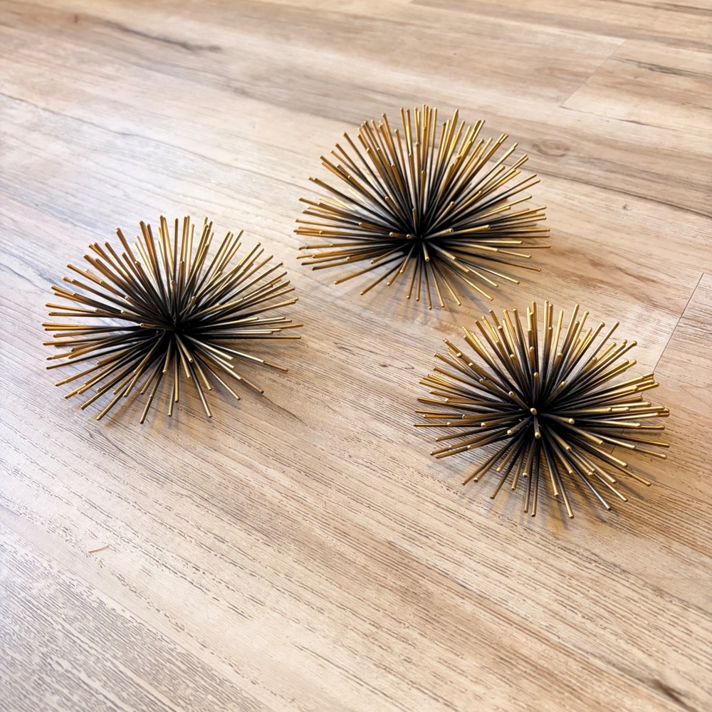 Atomic Starburst Metal Sea Urchins Wall Hangings MCM Decor Gold Black Set of 3 - Picture 2 of 16